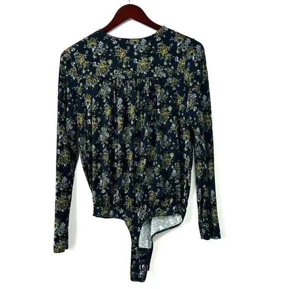 New Free People Intimately Turnt Faux Wrap Long Sleeve Bodysuit Night Combo Sz L - Picture 5 of 13